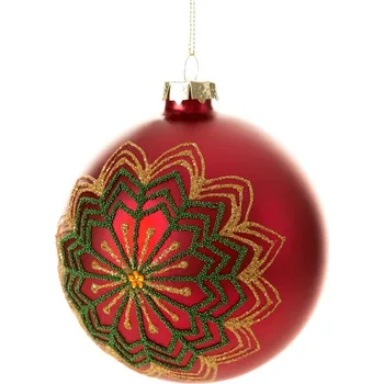 Vánoční ozdoba ArtFir Vánoční dekorace KOULE 487B | skleněná červená/zelená 10 cm