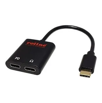 Datový kabel Roline Adapter USB C(M) - USB C(F) pro sluchátka a mikrofon + USB C(F) PD, 0,13 m