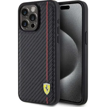 Pouzdro na mobilní telefon Ferrari PU Leather Carbon Red Line iPh. 15 Pro Max