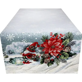 ubrus Vánoční gobelínový ubrus s lurexem - vánoční skřítek a zimní krajina Šířka: 90 cm | Délka: 90 cm