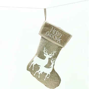 Vánoční dekorace ACA Lighting vánoční ponožka tmavá béžová s ozdobami (sobi) 26x47cm X071174