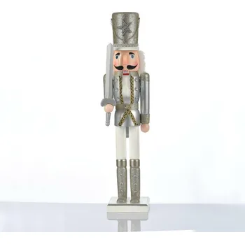 Vánoční dekorace ACA Lighting louskáček bílý a stříbrný voják s mečem 30cm X023002