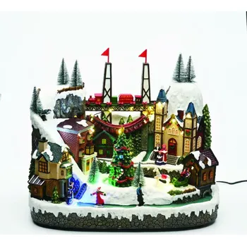 Vánoční osvětlení ACA Lighting Vánoční dekorace LED multibarevná vesnice s točícím se stromem s hudbou 230V nebo na baterie 3xAA 39x24,5x33cm X0353