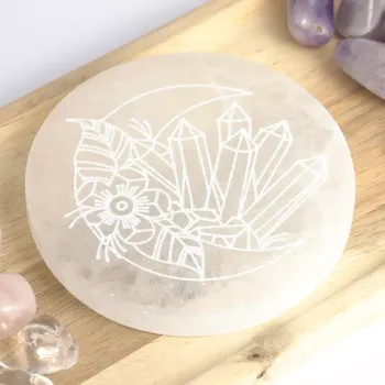 Selenitová destička květina, měsíc a krystal