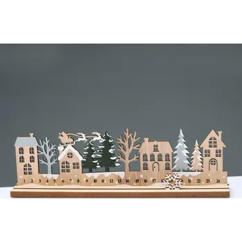 Vánoční dekorace ACA Lighting Vánoční dřevená dekorace vánoční vesnička s odpočítáváním 33x5x10cm X063362