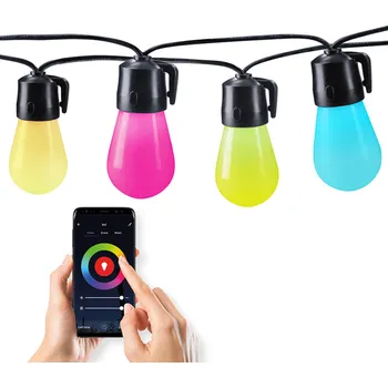 Venkovní osvětlení Solight LED smart venkovní řetěz s RGB žárovkami, bluetooth, 15 žárovek, 14m+6m, 10W WO795