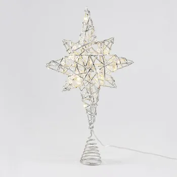 Vánoční osvětlení ACA Lighting stříbrná + bílá hvězda na stromeček 20 MINI WW LED na baterie 3xAA, IP20 37x5x20cm X11201130