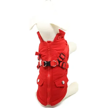 Obleček pro psa Vsepropejska Tulsi zimní bunda pro psa s postrojem Barva: Červená, Délka zad (cm): 41, Obvod hrudníku: 52 - 56 cm
