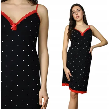 Dámská noční košile Noční košile s ramínky, černá a bílá s puntíky bavlna, velikost S