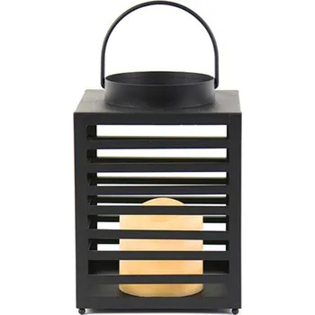 Venkovní osvětlení ACA Lighting EBEKO černá kovová lucerna s plastovou bílou LED svíčkou, 1 LED na baterie 3xAAA, teplá bílá, IP44, 14x14x19.5cm F0711112