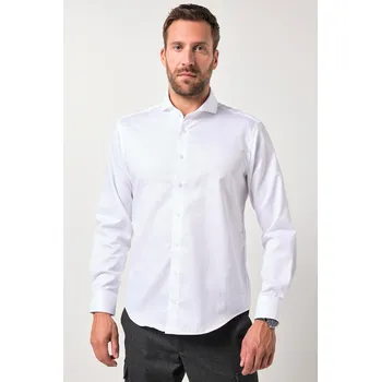 Pánská košile JP1880, Plus size Košile JP1880, dlouhé rukávy, struktura, žraločí límeček, Modern střih, do 8XL pro plnoštíhlé nadměrná velikost, 843059200-1456, bílý, 7XL, Plus size oblečení, Oblečení pro vysoké muže, Nadměrné velikosti, Oblečení pro plnoštíhlé.