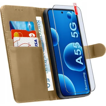 Pouzdro na mobilní telefon Flipové pouzdro KrainaGSM pro Samsung, Galaxy A55 5G, zlaté