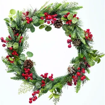 Vánoce ACA Lighting vánoční adventní věnec bobule a šišky 48cm průměr X094816