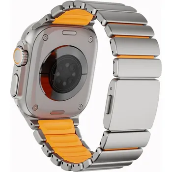 Příslušenství k chytrým hodinkám OEM Kovový řemínek pro Apple Watch Ultra 1,2,3 (49mm) Barva: Stříbrná/Oranžová