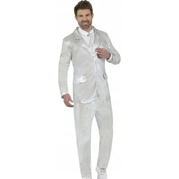Karnevalový kostým KOSTÝM PÁNSKÝ OBLEK STŘÍBRNÝ LESK DISCO PŘEVLEK KARNEVAL M