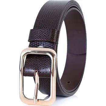 Opasek Dámský KOŽENÝ Pásek 3 cm ZLATÁ PŘEZKA Hnědý KROKODÝLÍ vzor