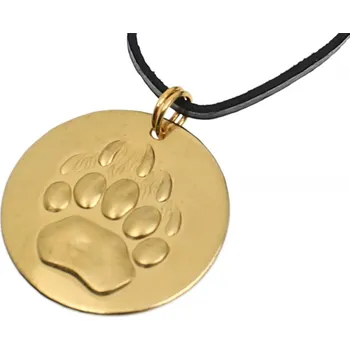 Mincovna Dukát Přívěsek Medvědí stopa, mosaz, s koženou šňůrkou