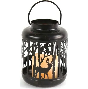 Venkovní osvětlení ACA Lighting kovová černá lucerna se sobem a bílou svíčkou, 1 LED na baterie 3xAAA, WW, IP44, pr.12X18CM X0711107