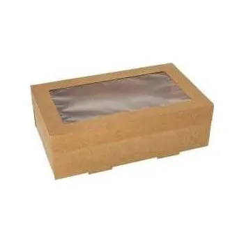 Jednorázové nádobí krabice na cukroví 255x153x80 mm, PAP - hnědá s okénkem PET (25 ks/balení)