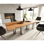 DELIFE Jídelní stůl Edge 240x100 akácie přírodní pilier nerezová ocel broušená Live-Edge