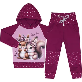 Tepláková souprava - Puntík borůvka - veverky (kapuca) Velikost: 86