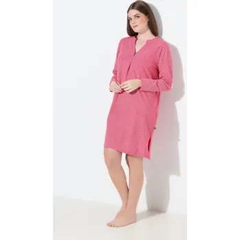 Dámská noční košile Ulla Popken, Plus size Noční košile, vzor, kulatý výstřih, dlouhé rukávy pro plnoštíhlé nadměrná velikost, 843308531-1130, červený, 50/52, Nadměrné velikosti, Plus size oblečení, Oblečení pro boubelky, Oblečení pro baculky, Oblečení pro plnoštíhlé, Obleče