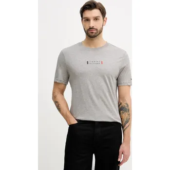 Pánské tričko Bavlněné tričko Tommy Hilfiger pánské, šedá barva, s potiskem, MW0MW41453 09X, vel. XXL