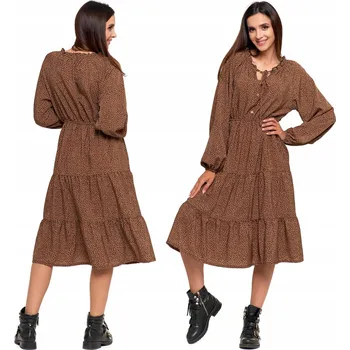 Dámské šaty Šaty Dámské Midi Dlouhý Rukáv Lehká Módní Elegantní Volány MORAJ L