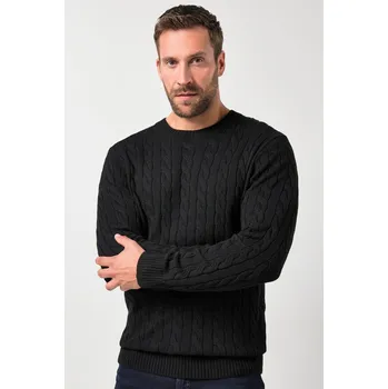 Dámský svetr JP1880, Plus size Svetr JP1880, copový vzor, úplet, dotek kašmíru, kulatý výstřih, do 7XL pro plnoštíhlé nadměrná velikost, 843094100-1452, černý, 3XL, Plus size oblečení, Oblečení pro vysoké muže, Nadměrné velikosti, Oblečení pro plnoštíhlé.