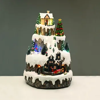 Vánoční osvětlení ACA Lighting Vánoční dekorace LED teplá bílá vesnice s jezdícím vláčkem s proměnlivými barvami a s hudbou 230V 31x31x43cm X0360