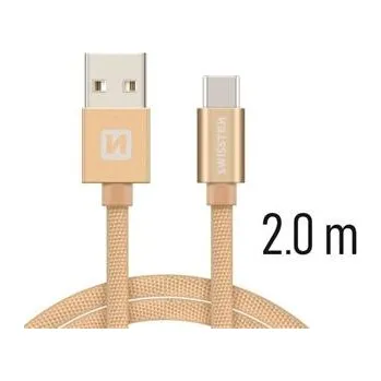 Datový kabel DATOVÝ KABEL SWISSTEN TEXTILE USB / USB-C 2,0 M ZLATÝ