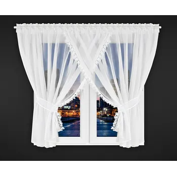 Záclona Dekorační krátká záclona s krajkou a řasící páskou ARSENIA bílá 400x155 cm MyBestHome CENA JE ZA PRAVÝ A LEVÝ ŠÁL