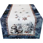 Vánoční gobelínový ubrus s lurexem - Sněhulák a sněhové vločky Šířka: 45 cm | Délka: 90 cm