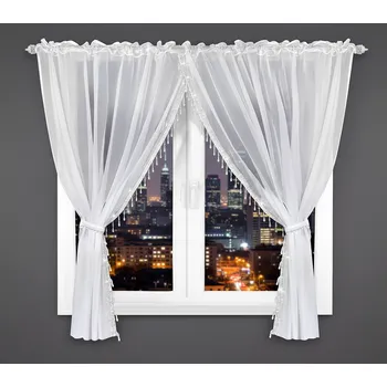 Záclona Dekorační krátká záclona s řasící páskou s ozdobami ESTRELLA bílá 400x155 cm MyBestHome CENA JE ZA PRAVÝ A LEVÝ ŠÁL