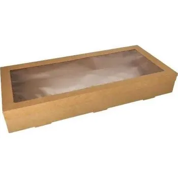 Jednorázové nádobí krabice na cukroví 558x252x80 mm, PAP - hnědá s okénkem PET (10 ks/balení)