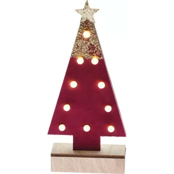 Vánoční dekorace ACA Lighting dřevěná dekorace červený strom se zlatou špicí, 10 MINI LED na baterie (2xAA) WW IP20 12.5X4.5X27cm X061011209