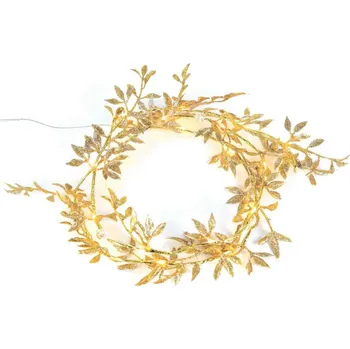 ACA Lighting zlatá girlanda, 20 mini LED světýlek WW na baterie (2XAA) stříbrný měďený drát IP20 150+30cm čirý přívodní kabel X07201145