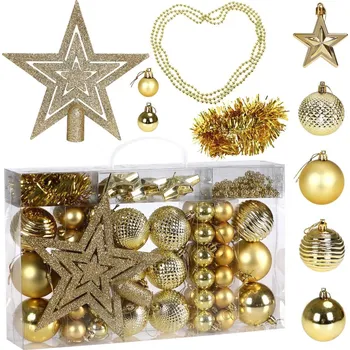 Vánoční dekorace TZB Sada 66 ks vánočních baněk na stromeček Estrella zlatá