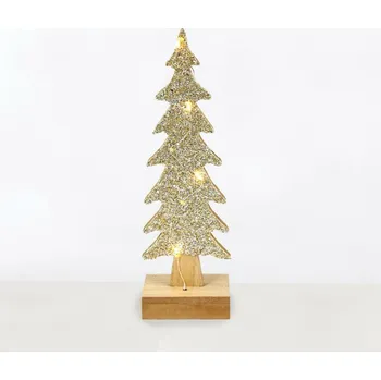 Vánoční dekorace ACA Lighting dřevěná dekorace vánoční strom, 4 mini LED WW na baterie (2XAAA) stříbrný měděný drát IP20 pr.9.5X30.5cm X0741142