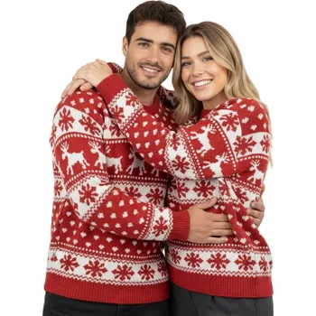 Dámský svetr Vánoční svetr sada pro páry sob červený norský vzor vánoční duo