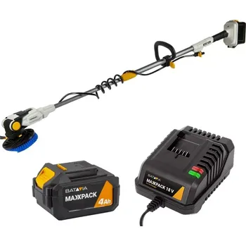 Bazénový kartáč AKU rotační čistící kartáč TWIN BRUSH na všechny druhy povrchů, teleskopický 1,35 - 1,8 m, kartáč na čištění solárních panelů a bazénů, 18V Li-Ion, včetně nabíječky a 4.0 Ah baterie, bateriová platforma MAXXPACK BATAVIA (BATAVIA)