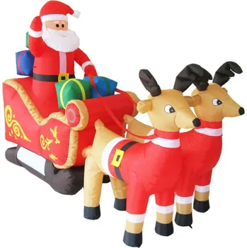 Vánoční světelná dekorace ACA Lighting dekorace nafukovací Santa na saních + 2 sobi 12 LED s napájením teplá bílá IP44 250x150cm 2m černá přívodní kabel X13121415