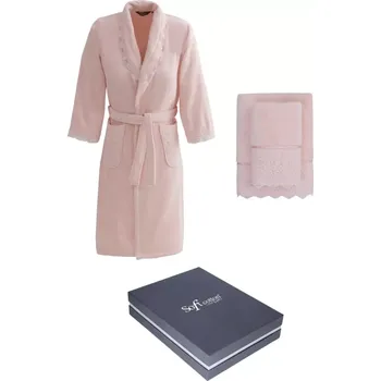 Pánský župan Soft Cotton Dárkové balení županu, ručníku a osušky FREYA, Růžová, 420 g / m², Česaná prémiová bavlna 100%, Dlouhý - vel. XL