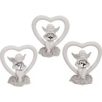 Vánoční dekorace OOTB Anděl v srdci s křišťálovým srdcem - polyresinová figurka, 5,2 × 2,8 × 5,8 cm, mix motivů