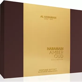Kosmetická sada Al Haramain Amber Oud Gold Edition dárková sada unisex parfémovaná voda 75 ml + parfémovaná voda 30 ml + tělová mlha 200 ml