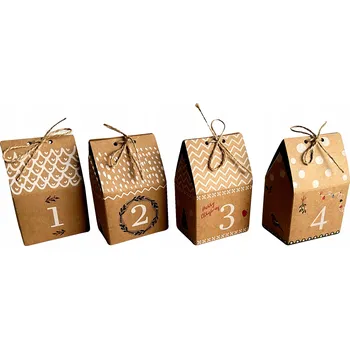 Vánoční dekorace Adventní kalendář domečky z kraftového papíru 24 ks krabiček k naplnění