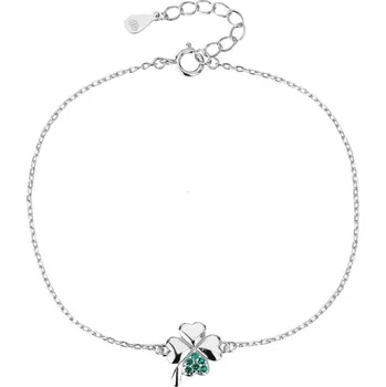 Náušnice JK Silver Stříbrný náramek Čtyřlístek se zeleným kamenem – kolekce Green Stone