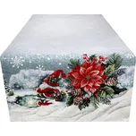 Vánoční gobelínový ubrus s lurexem - vánoční skřítek a zimní krajina Šířka: 45 cm | Délka: 90 cm