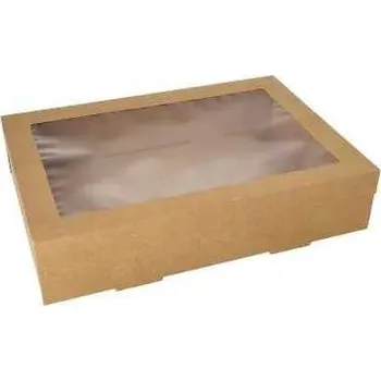 Jednorázové nádobí krabice na cukroví 359x252x80 mm, PAP - hnědá s okénkem PET (10 ks/balení)