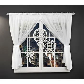 Záclona Dekorační krátká záclona s řasící páskou APACHE s lapačem snů bílá 400x150 cm MyBestHome CENA JE ZA PRAVÝ A LEVÝ ŠÁL